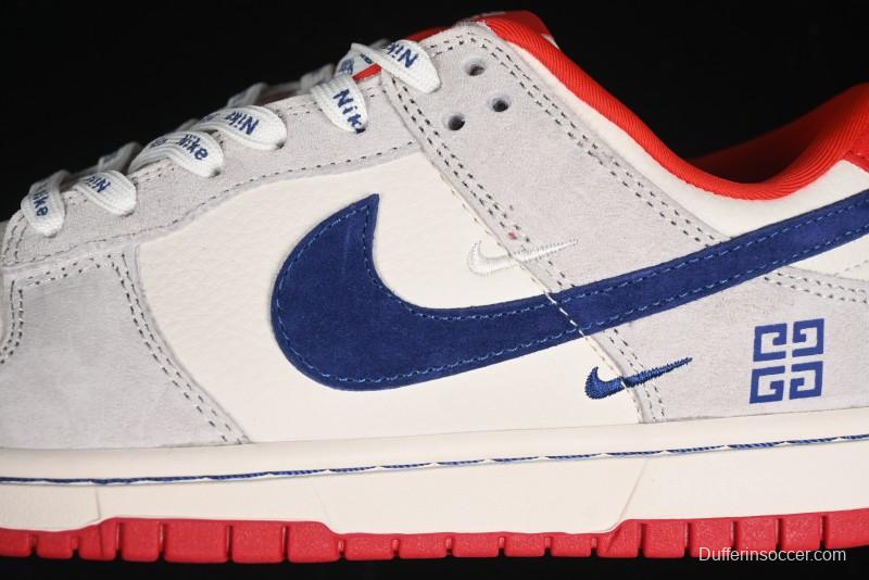 Nike SB Dunk Low Givenchy Collaboration - Gray Blue Red Double Swoosh Anniversary High-End Custom Low-Top Casual Sneakers - CF3688-033