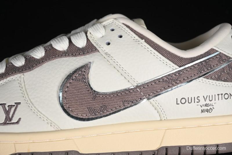 Nike SB Dunk Low LV Collaboration - Beige Denim Swoosh Anniversary High-End Custom Low-Top Casual Skate Shoes - JH8310-957