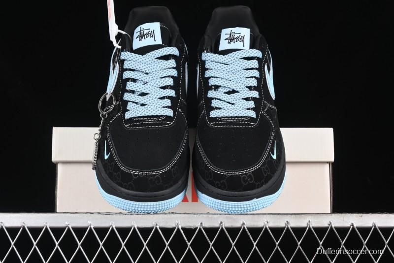 Nike Air Force 1 '07 Low Stussy Collaboration - Black Tiffany Low-Top Casual Sneakers - KK1988-008