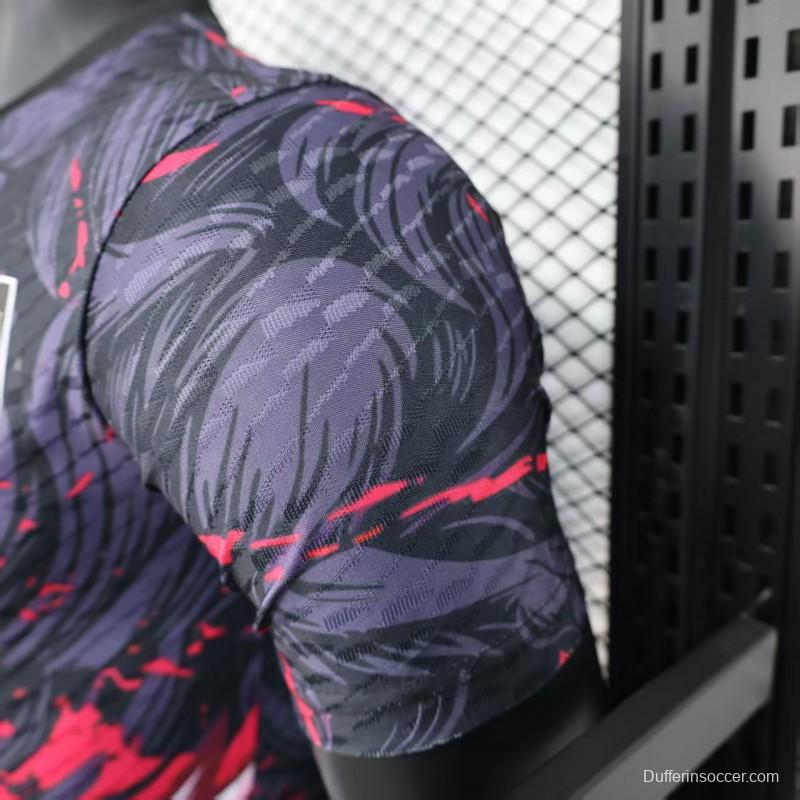 Player Version 2025 Japan Dark Navy with Rising Phoenix Design and Red Gradient Splash Pattern Jersey