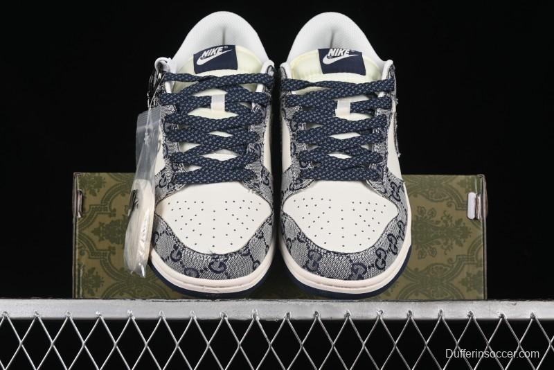 Nike SB Dunk Low Gucci Collaboration - Dark Blue Anniversary High-End Custom Low-Top Casual Skate Shoes - BB9676-313