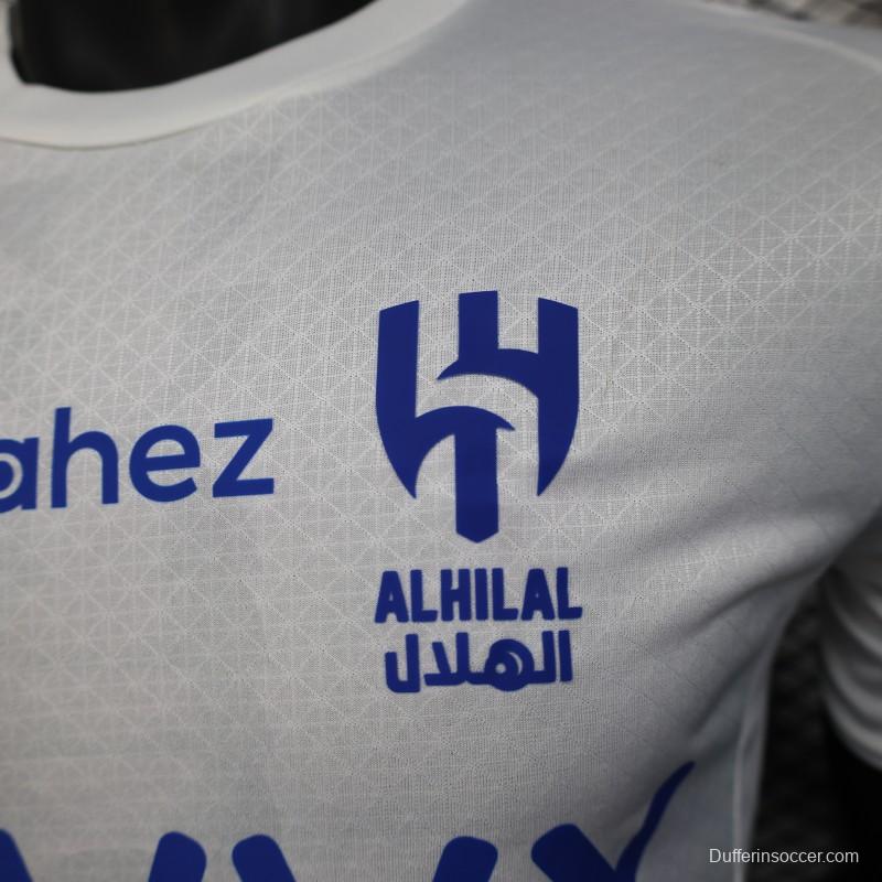 Player Version 25/26 Al-Hilal Away White with Blue Details and SAVVY Games Group Sponsor Jersey