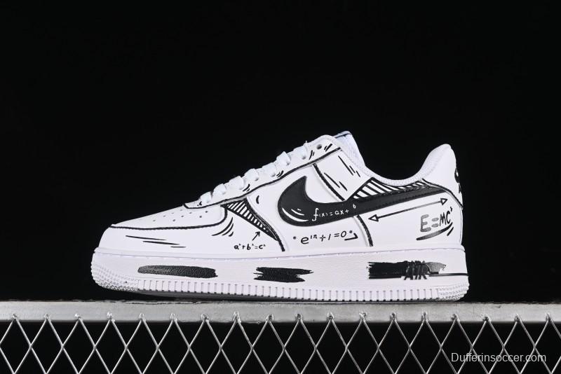 Nike Air Force 1 '07 Low Custom Casual Sneakers with Black and White Manga-Style Hand-Drawn Function Formulas - CT7724-111