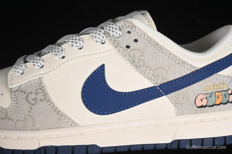 Nike SB Dunk Low Gucci Collaboration - Smoke Blue Anniversary High-End Custom Low-Top Casual Skate Shoes - XX2025-801