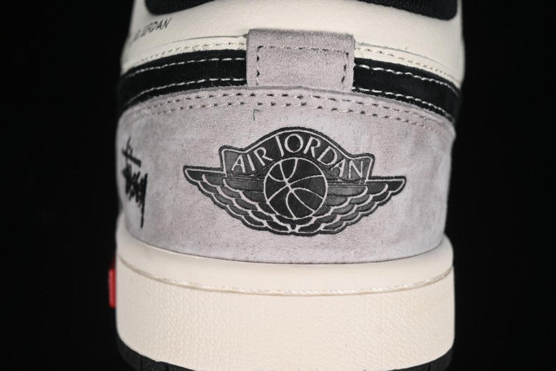Nike Air Jordan 1 Low Stussy Collaboration - Grey Black Red Label Retro Basketball Shoes - SJ9950-034