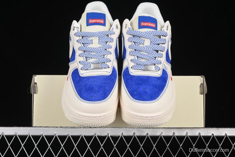 Nike Air Force 1 '07 Low Supreme Collaboration - Off White Navy Blue Low Top Casual Sneakers SJ6698-004