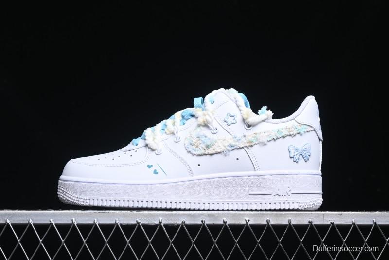 Nike Air Force 1 '07 Low Casual Sneakers with Valentines Day Theme and Blue Bow Detail - CH9999-223