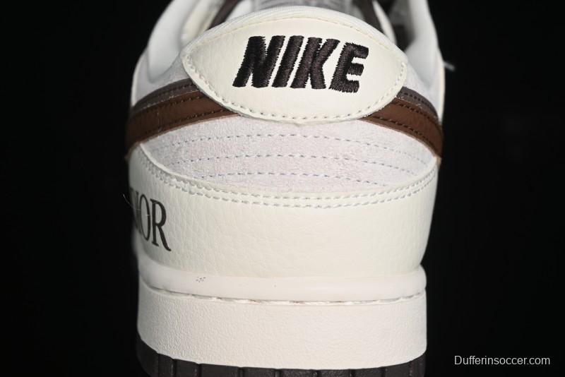 Nike SB Dunk Low Dior Collection - Beige Brown Swoosh Anniversary Custom Low-Top Casual Skate Shoes - XD6188-046