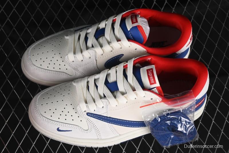 Nike Travis Scott x Fragment Design x Air Jordan 1 Low OG SP AJ1 Supreme Collaboration - Blue White Colorway Low Top Casual Sneakers CH6336-016