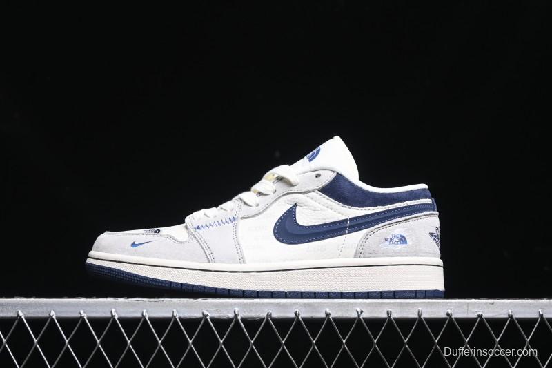 Nike Air Jordan 1 Low AJ1 The North Face Collaboration - Custom High-End Retro Basketball Shoes with Blue Swoosh - DM9188-010