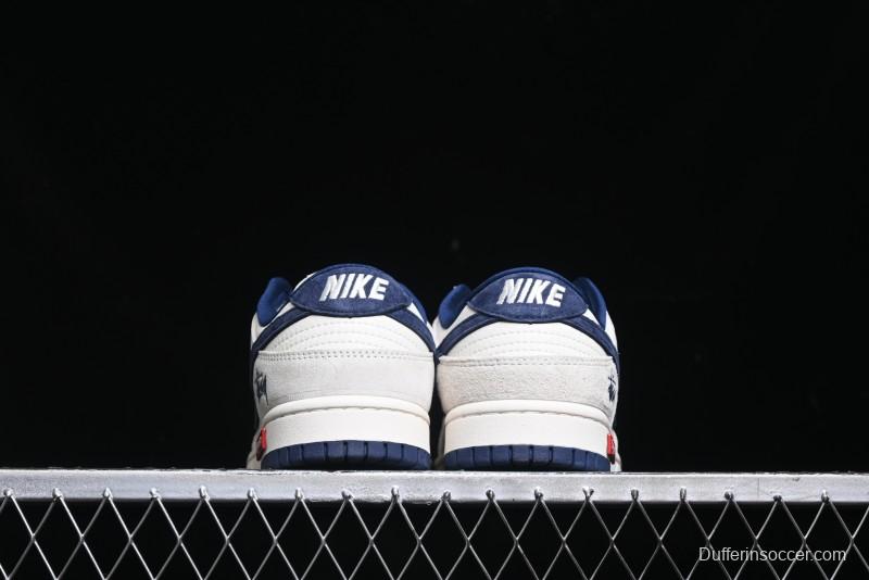 Nike SB Dunk Low Supreme x Stussy Triple Collaboration - Off White Navy Swoosh Anniversary High-End Custom Low-Top Casual Skate Shoes - SJ2068-271