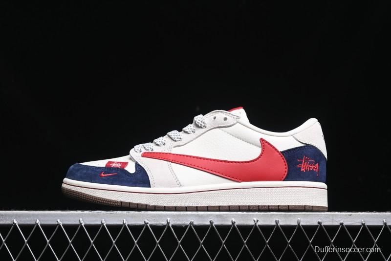 Nike Travis Scott x Fragment Design x Air Jordan 1 Low OG SP AJ1 Retro Sneakers with Reverse Swoosh - SJ2068-135