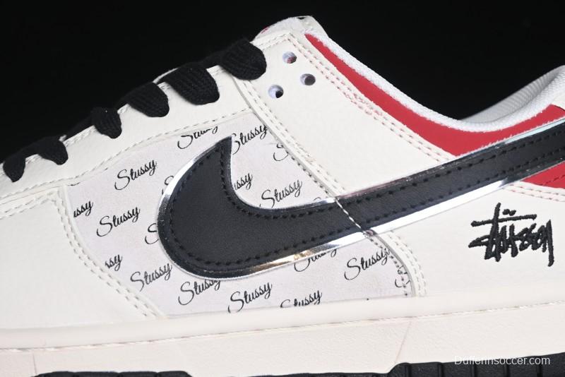 Nike SB Dunk Low Stussy Collaboration - Beige Black Swoosh Silver Edge Anniversary High-End Custom Low-Top Casual Sneakers - XX3168-306
