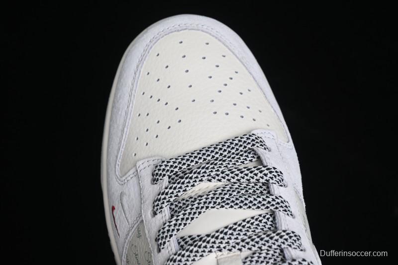 Nike SB Dunk Low Stussy Collaboration - Patchwork Grey White Swoosh Anniversary Custom Low-Top Casual Sneakers - YX5066-218