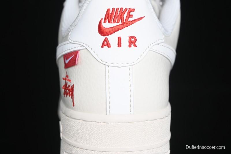 Nike Air Force 1 '07 Low Stussy Collaboration - AF1 White Red Label Low-Top Casual Sneakers - SJ6698-016