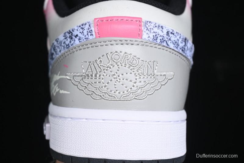 Nike Air Jordan 1 Low Retro Basketball Shoes - Panda Mischief Qixi Theme with Special Graffiti Design - 553558-132