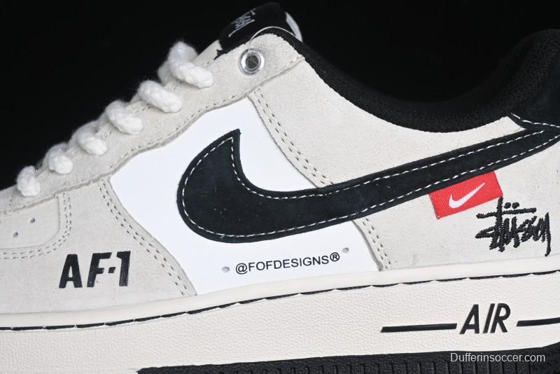 Nike Air Force 1 '07 Low Stussy Collaboration - AF1 Light Grey Red Tag Low-Top Casual Sneakers SJ6698-009