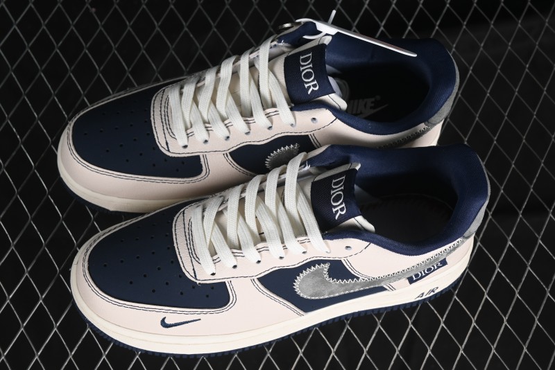 Nike Air Force 1 '07 Low Dior Collaboration - Light Blue Knit Swoosh Low-Top Casual Sneakers - KK1988-012