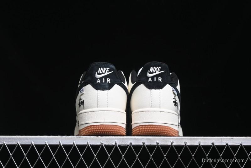 Nike Air Force 1 '07 Low Stussy Collaboration - Beige Black Hook Gum Sole Low-Top Casual Sneakers - XZ6188-255