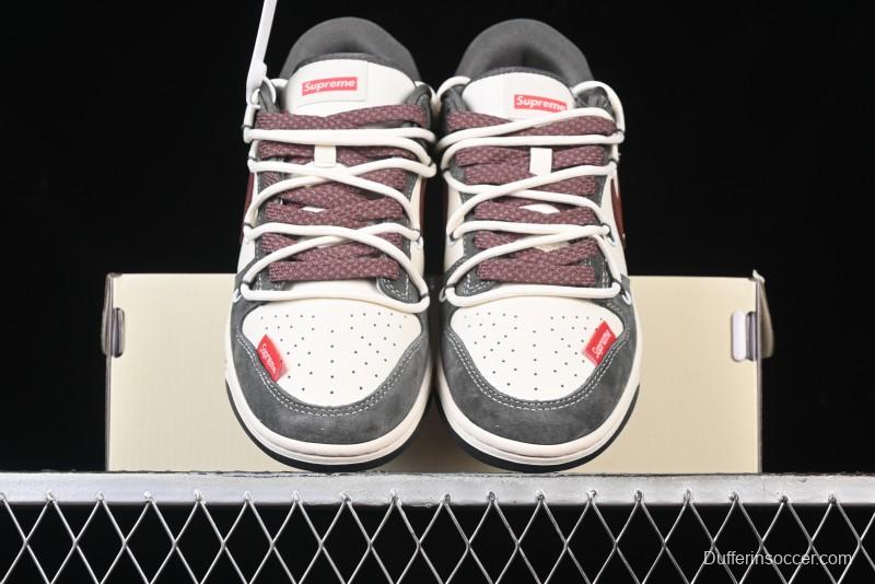 Nike SB Dunk Low Supreme Collaboration - Grey White Red Anniversary Customized Low-Top Casual Sneakers - XS1186-102