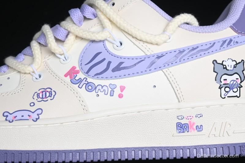 Nike Air Force 1 Low Kuromi Casual Sneakers with Lace-Up Design - BD7701-220