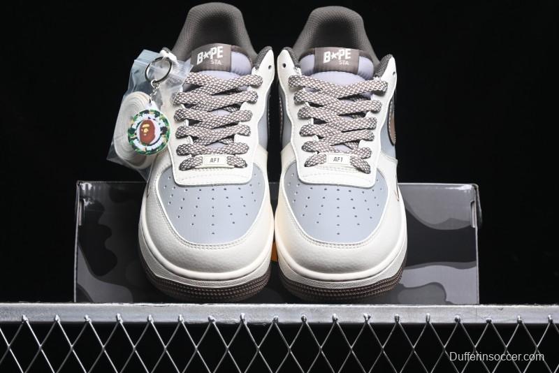 Nike Air Force 1 '07 Low Bape Collaboration - Beige Grey Brown Low Top Casual Sneakers BB6566-210