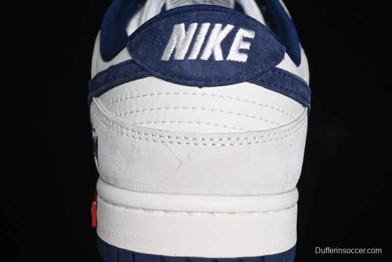 Nike SB Dunk Low Supreme x Stussy Triple Collaboration - Off White Navy Swoosh Anniversary High-End Custom Low-Top Casual Skate Shoes - SJ2068-271