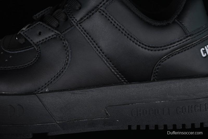 Choco Concert Leather Round Square Asymmetric Fashion Sneakers Black - AJE5