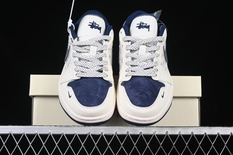 Nike Air Jordan 1 Low Stussy Collaboration - Grey Swoosh Retro Basketball Shoes - XS6086-001