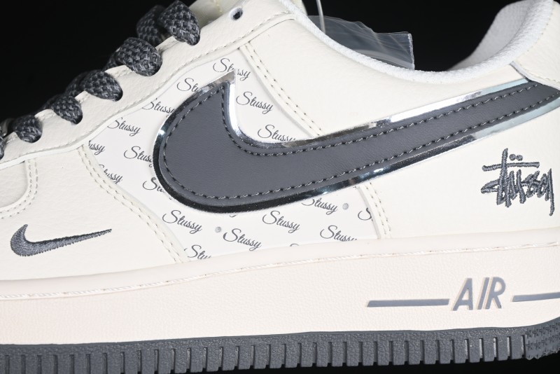 Nike Air Force 1 '07 Low Stussy Collaboration - Grey English Patchwork Low-Top Casual Sneakers - XZ3328-536