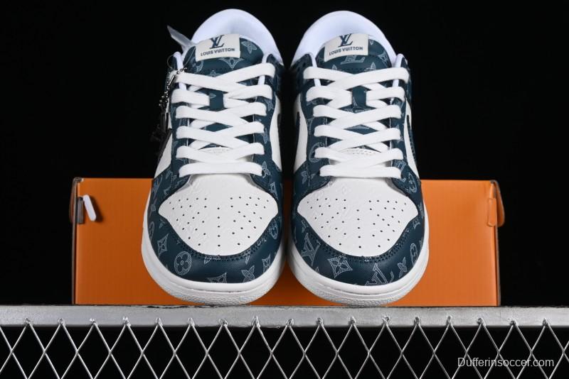 Nike SB Dunk Low LV Collaboration - Dark Blue Print Anniversary High-End Custom Low-Top Casual Sneakers - DQ1098-363