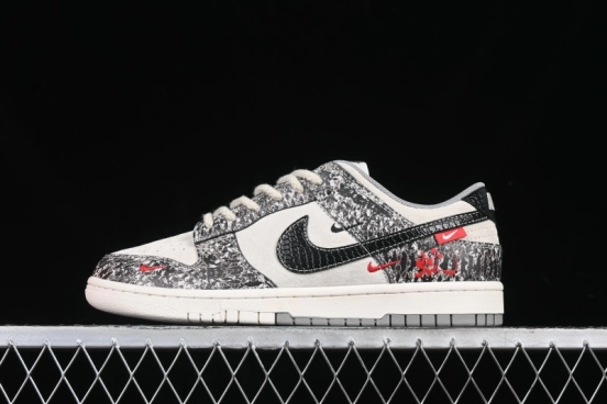 Nike SB Dunk Low Year of the Snake Series Snake Scale Black Swoosh Custom Low-Top Casual Skate Shoes - YX5066-272