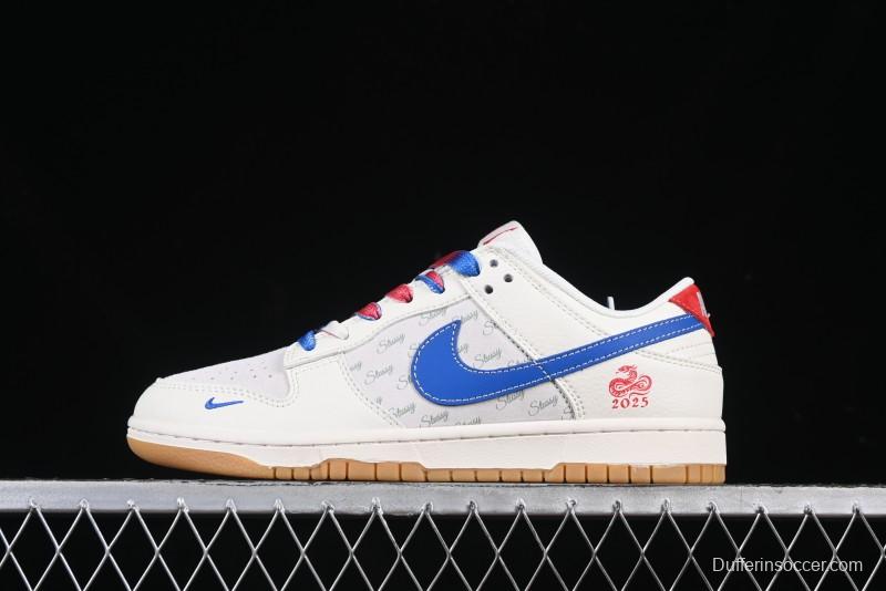 Nike SB Dunk Low Stussy Snake Year Collaboration Bullet Blue Check Anniversary Custom Low-Top Casual Skate Shoes - FC1688-207