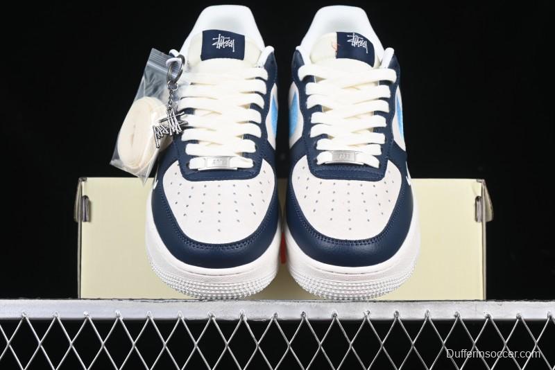 Nike Air Force 1 '07 Low Stussy Collaboration Green Embroidered Swoosh Custom Casual Sneakers - DM6688-021