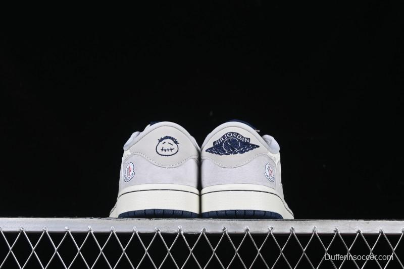 Nike Travis Scott x Fragment Design x Air Jordan 1 Low OG SP AJ1 Moncler Collaboration White Grey Low Top Casual Sneakers - AG3702-806