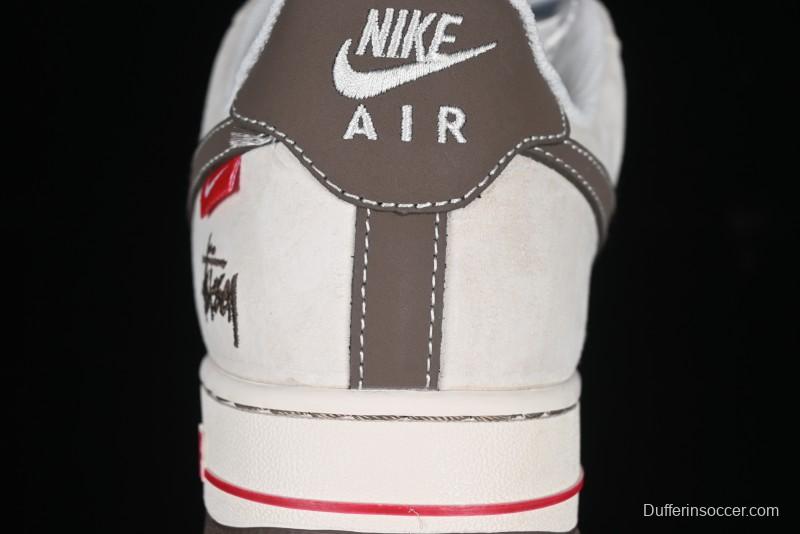 Nike Air Force 1 '07 Low Stussy Collaboration Dual-Tone Beige Brown Low-Top Casual Sneakers - SJ6698-025