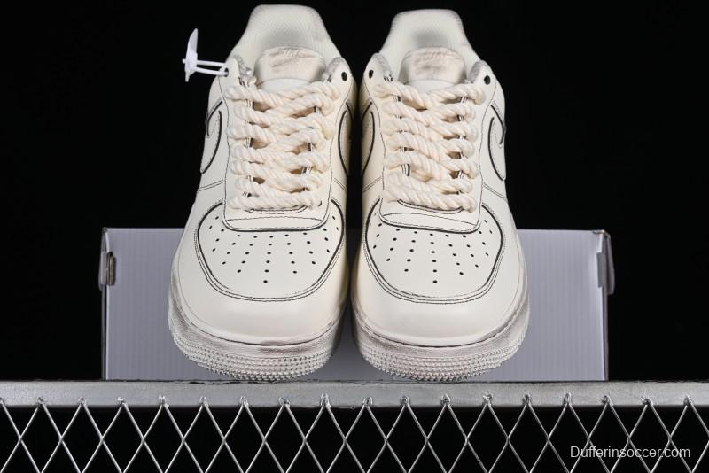 Nike Air Force 1 '07 Low Casual Sneakers with Hemp Rope Laces and Distressed Design - 315122-333