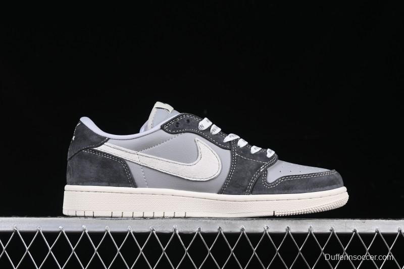 Nike Travis Scott x Fragment Design x Air Jordan 1 Low OG SP AJ1 Retro Sneakers in Traffic Grey - CF3688-055
