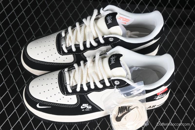 Nike Air Force 1 '07 Low Stussy Collaboration - Beige Black with Red Tab Low-Top Casual Sneakers - SJ6698-014