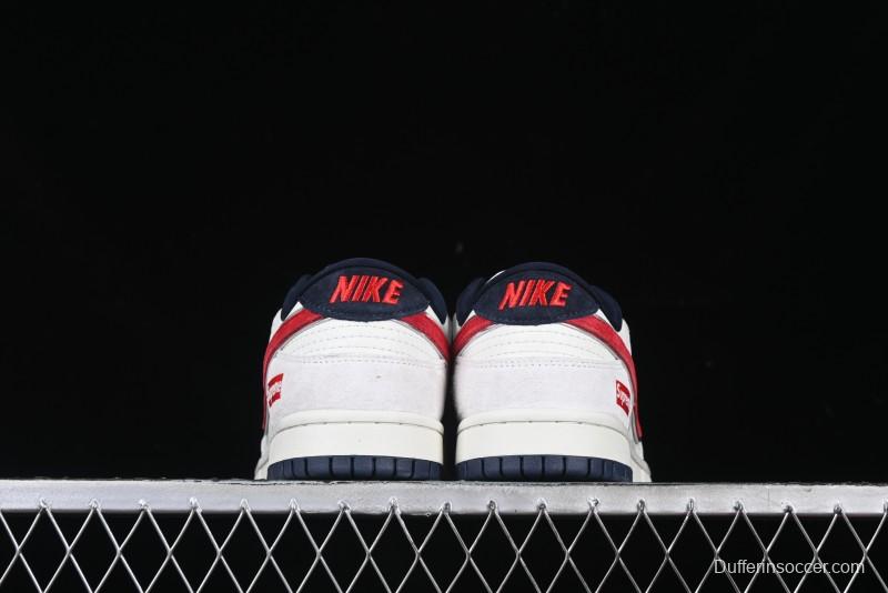 Nike SB Dunk Low Supreme Collaboration - Grey Pig Suede with Red Swoosh Anniversary Custom Edition Low-Top Casual Skate Shoes - CH8311-232