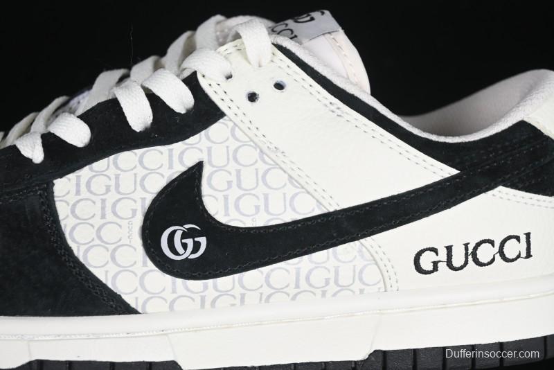 Nike SB Dunk Low Gucci Collaboration Black White Lettering Anniversary High-End Custom Low-Top Casual Skate Shoes - DJ2024-098