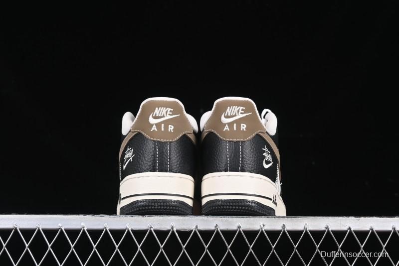 Nike Air Force 1 '07 Low Stussy Collaboration Black Leather & Gum Sole Low-Top Casual Sneakers - CH6336-519
