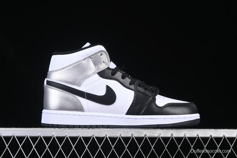 Nike Air Jordan 1 Mid AJ1 Basketball Shoes in Black White Silver - DQ8423-103