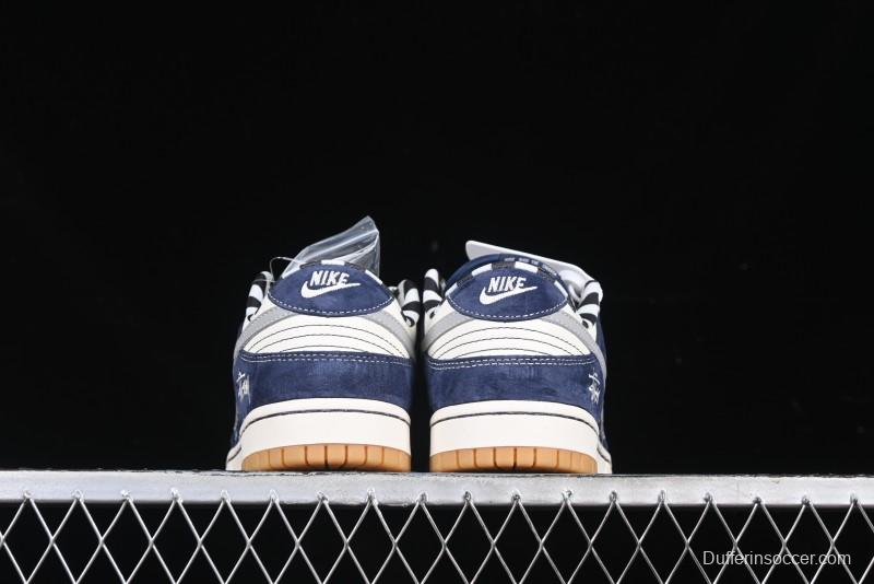 Nike SB Dunk Low Stussy Collaboration Suede Blue Anniversary Custom Low-Top Casual Sneakers - XS1086-009