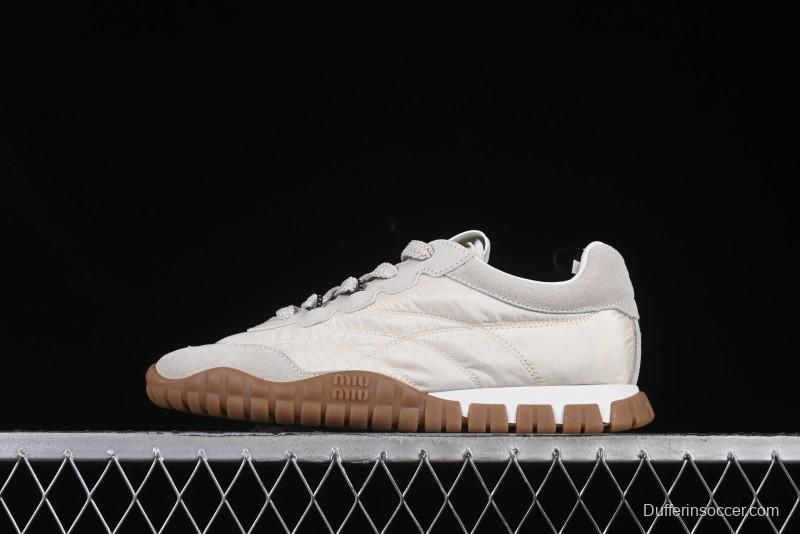 Miu Miu Suede Round Toe Lace-Up Women's Low-Top Casual Shoes in Beige - 99D4