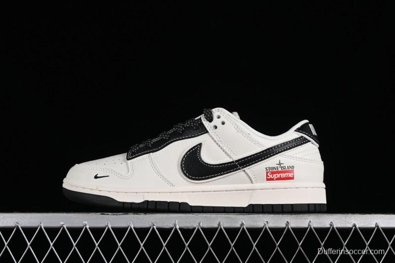 Nike Supreme x SB Dunk Low Stone Island Collaboration - Beige Black Starry Sky Anniversary Custom Low-Top Casual Skate Shoes - BB9866-003