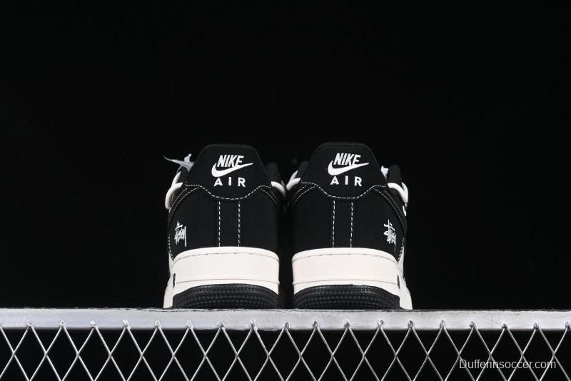 Nike Air Force 1 '07 Low Stussy Collaboration Black White Lace-Up Low-Top Casual Sneakers - SJ1198-108