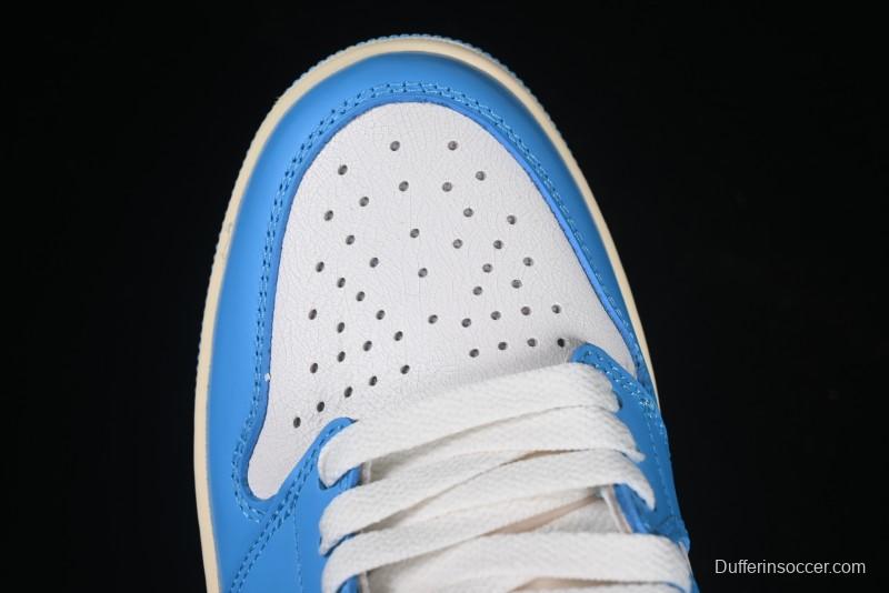Nike Air Jordan 1 High OG "UNC Reimagined" Retro Basketball Shoes with Cracked Leather and Vintage Midsole - DZ5485-402