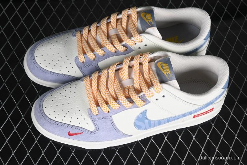 Nike SB Dunk Low Supreme Collaboration Patchwork Blue Swoosh Anniversary Customized Low-Top Casual Sneakers - DJ2024-114