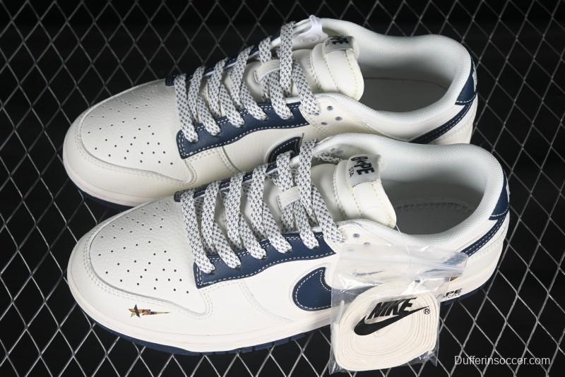 Nike SB Dunk Low Bape Collaboration Navy Blue Double Mini Swoosh Anniversary High-End Custom Low-Top Casual Skate Shoes - XS6089-515